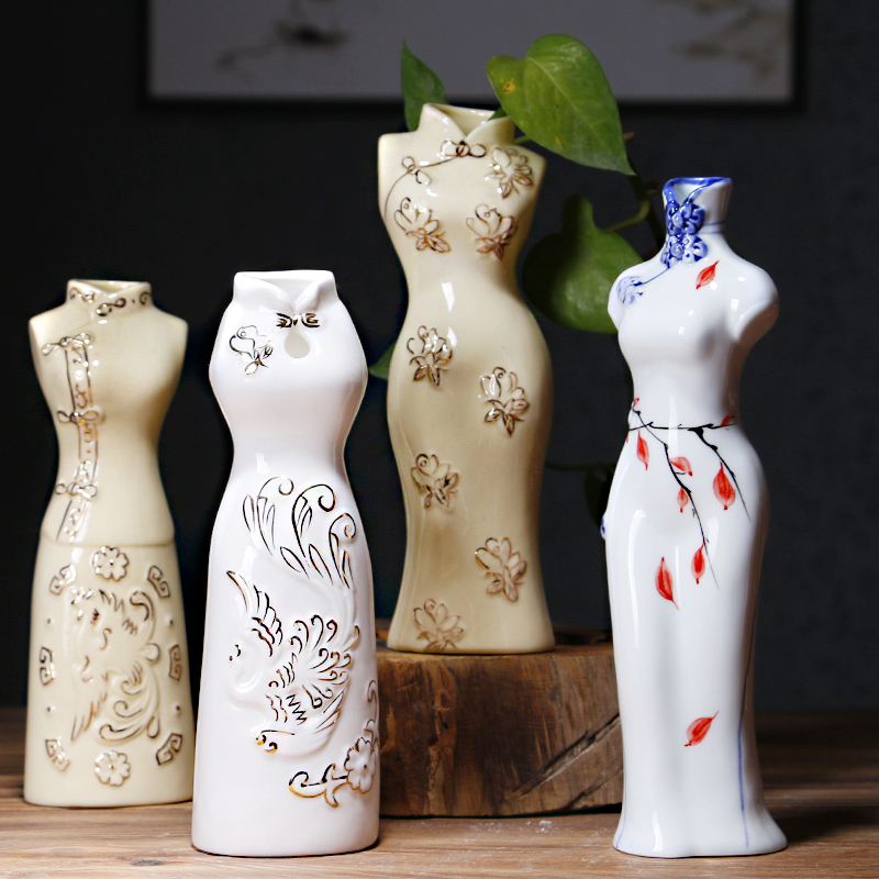 Creative other hydroponic plant ceramic cheongsam flower vases, flower arrangement container flower pot ware desktop decoration furnishing articles