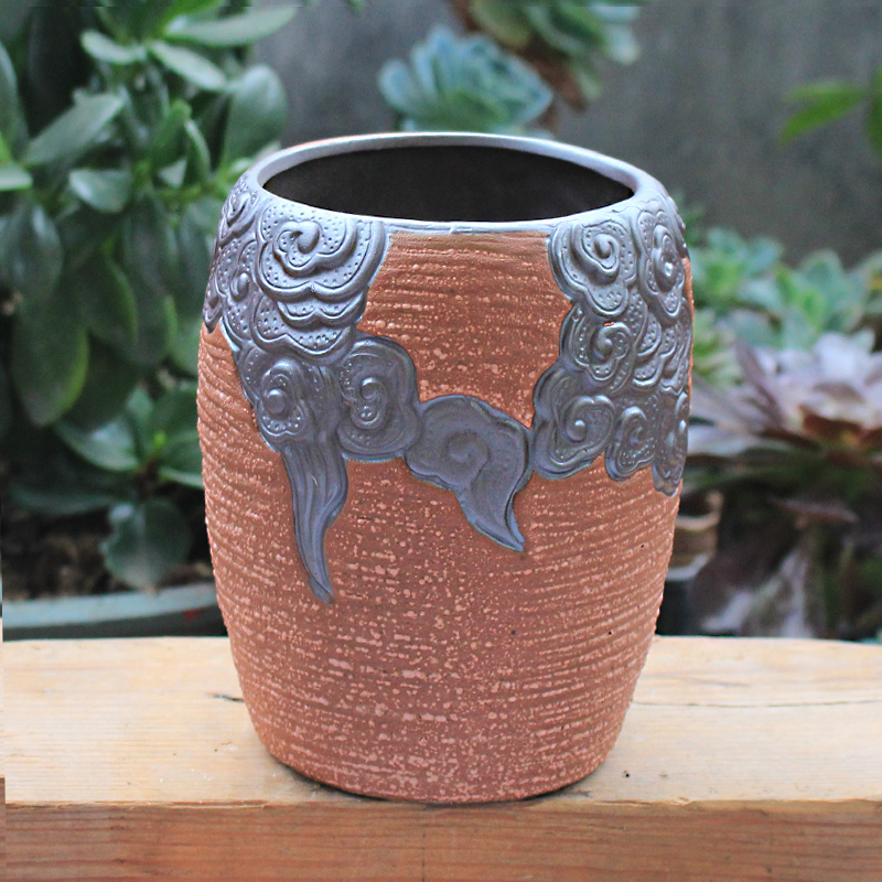 Old running the pot clay ceramic zhuang zi mage, coarse pottery creative Chinese wind restoring ancient ways meat meat large fleshy big flower pot