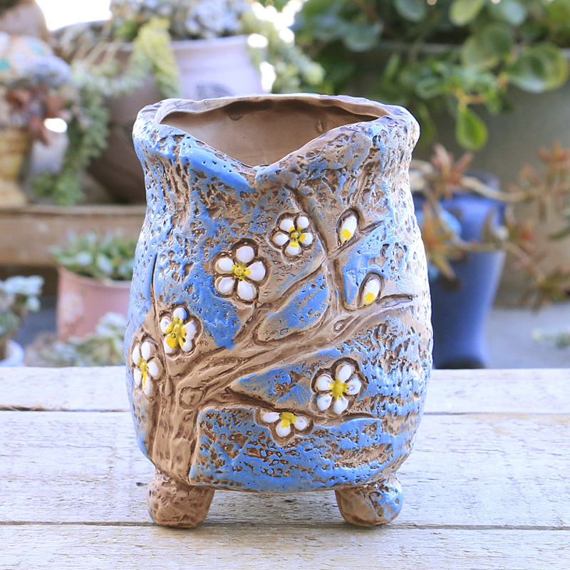 Creative fleshy flowerpot ceramic special offer a clearance indoor ventilation flesh character potted flower pot in coarse pottery large caliber