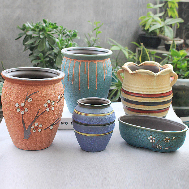 European fleshy flower pot through tall) tao meaty plant flower implement mercifully glaze creative flowerpot ceramic contracted