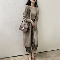 Wool Knitted Cardigan Womens Autumn and Winter Korean Retro Loose Lazy Wind Medium Long Thick Outer Sweater Jacket