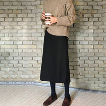 2021 autumn and winter new side opening Roman cloth skirt straight skirt high waist black versatile one step dress female size