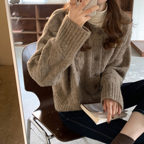 Twist knitted coat womens spring and autumn Korea retro loose lazy wind thick needle soft glutinous Joker short sweater cardigan