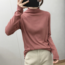 Semi-high collar base shirt female autumn and winter New Korean slim slim age slim age young wooden ear long sleeve T-shirt top