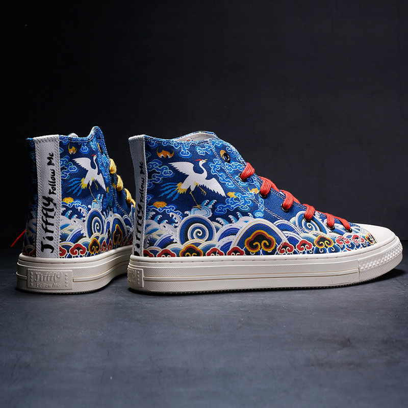 仙鹤鞋中国风手绘帆布鞋涂鸦鞋男鞋国潮鞋子男潮鞋鸳鸯鞋高帮板鞋