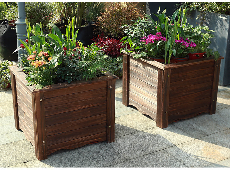 厂家直销户外工程防腐木花箱庭院碳化木种植特大号木花菜盆种树槽