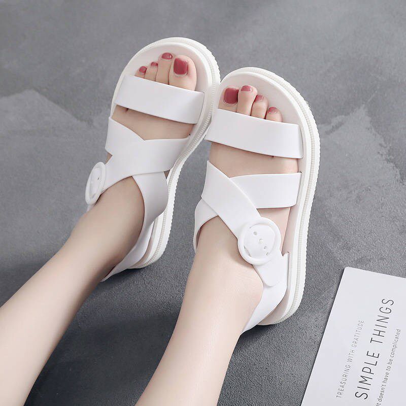 塑料凉鞋女夏厚底防滑防水胶鞋平底百搭韩版时装凉鞋