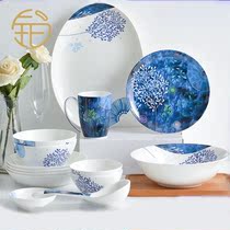 Platinum Yueen Bowl dish suit Home tableware Nordic Wind bowls Chopsticks Dishes Creative Bone China Porcelain Light Extravagant and Courtesy Chinese
