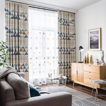 Cartoon customized childrens room semi-shading embroidered curtains with matching yarn cotton linen wool full house custom finished door