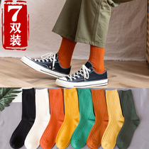 Socks mens stockings ins tide spring and autumn deodorant stockings Japanese trend solid color black high waist high socks men I