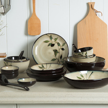 Japanese dishes set home simple 2 people 10 bowls plate combination retro kiln transformation under glaze color ceramic tableware