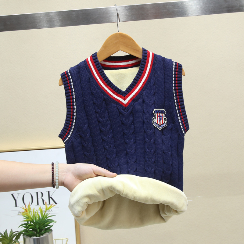 Children's vests wear boys' vests winter cotton plus fleece thickened base big boy kids warm sweater