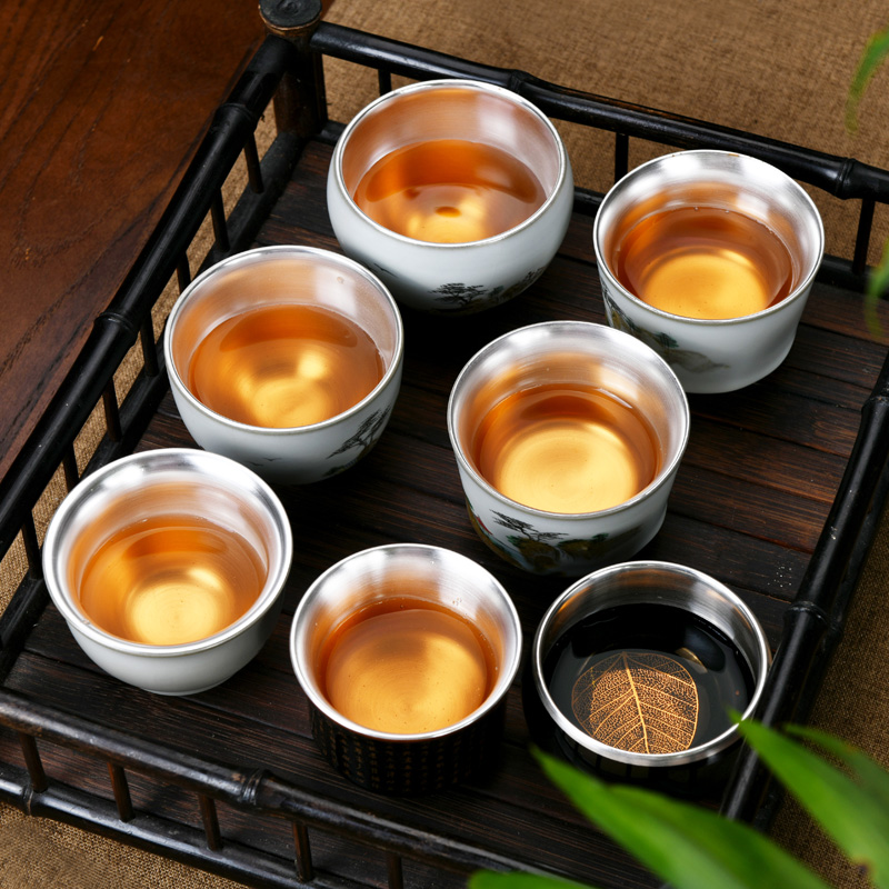 The Master cup single cup silver cup ceramic sample tea cup silver bowl tea kungfu konoha temmoku tasted silver gilding