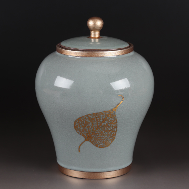 Ji blue glaze large caddy fixings ceramic POTS of household sealed jar jar half jins of tea packaging customization
