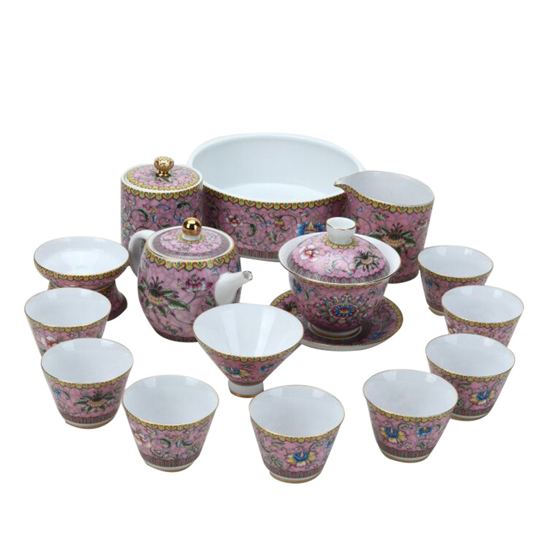 Kung fu tea set jingdezhen porcelain enamel craft household whole tureen teapot teacup set of a set of custom