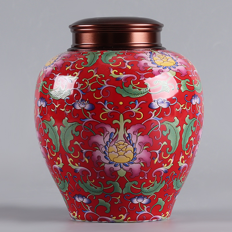 Caddy fixings ceramic colored enamel large high - grade 1 catty seal pot pu 'er creative household storage POTS half jins