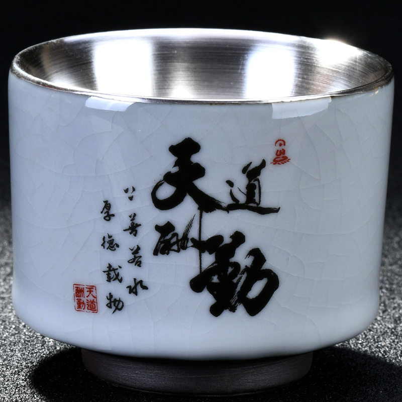 Manual silvering master 999 sterling silver cup single cup sample tea cup ceramic coppering. As silver tea cup home small tea cups