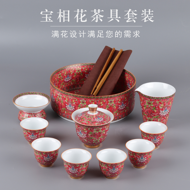 All ceramic enamel made tureen large three teacup saucer only make tea cup pot of white porcelain kung fu tea set