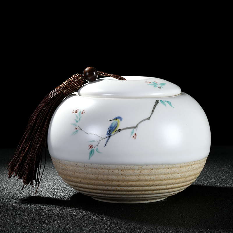 Inferior smooth white celadon hand - made ceramic tea caddy fixings kingfisher tea bucket sealing tank size storage tanks