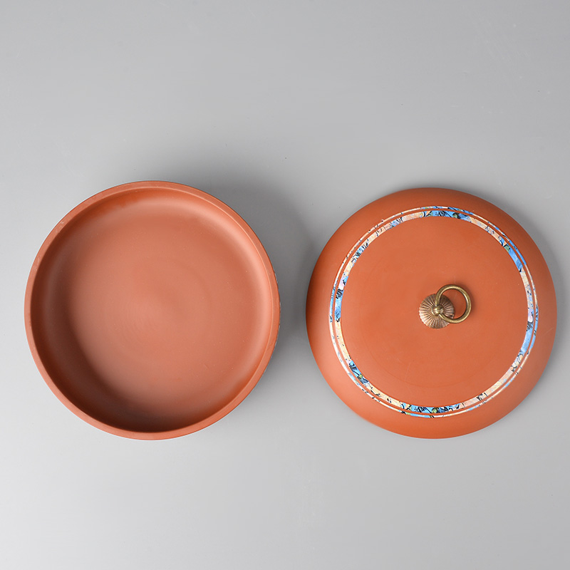 Purple sand pottery and porcelain tea pot large seal can save up tea cake as cans totem blue white tea pu 'er tea packaging box