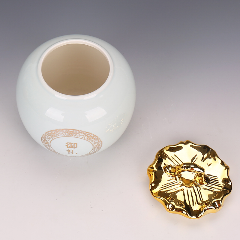 Longquan celadon big yards caddy fixings tea storehouse ceramics half jins of puer tea sealed as cans a large imperial tea pot