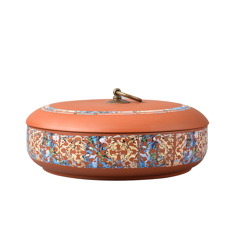 Purple sand pottery and porcelain tea pot large seal can save up tea cake as cans totem blue white tea pu 'er tea packaging box