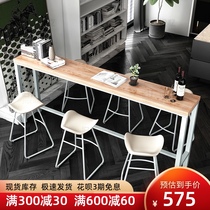 Nordic solid wood bar table modern minimalist bar table and chair wrought iron balcony household long high-legged table bar counter against the wall