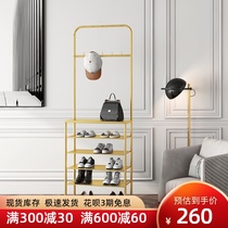 Nordic light luxury clothing and shoe rack integrated household door multi-layer shoe rack Foyer floor hanger wrought iron shoe cabinet