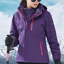 Winter Outdoor Womens jacket detachable three-in-one two-piece plus velvet padded windproof waterproof large size mountaineering suit