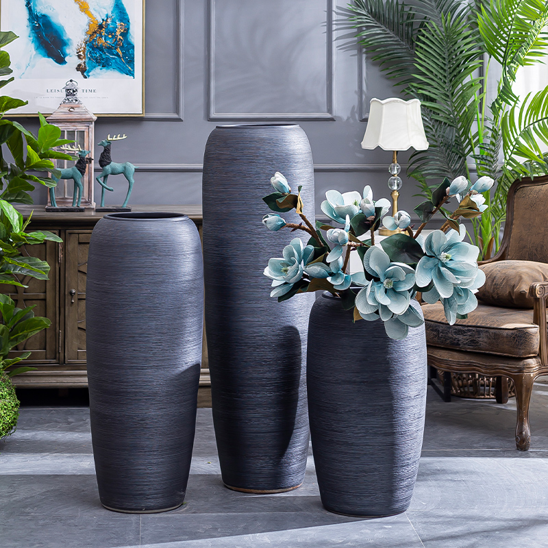 Jingdezhen ceramic floor retro black large vases, pottery flower arranging hotel villa home sitting room adornment