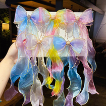 Girls colorful bow headgear children hairclip summer little girl braided hairclip headgear tassel ribbon hairpin
