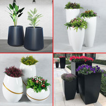 Outdoor FRP flowerpot combination minimalist round fiber white flowerware spherical planting tree Golden Flower Bowl customization