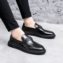 Lefoes shoes 2022 Spring casual leather shoes Inn Wind Business Youth Heightening Mens Shoes Boomer Shoes 100 hitch a foot pedal