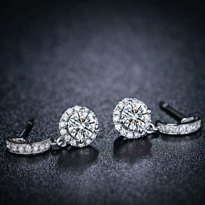 pt950 platinum sparkle surround diamond inlaid with d-color mosang stone diamond 50 point earrings carat earrings wedding accessories for girlfriend