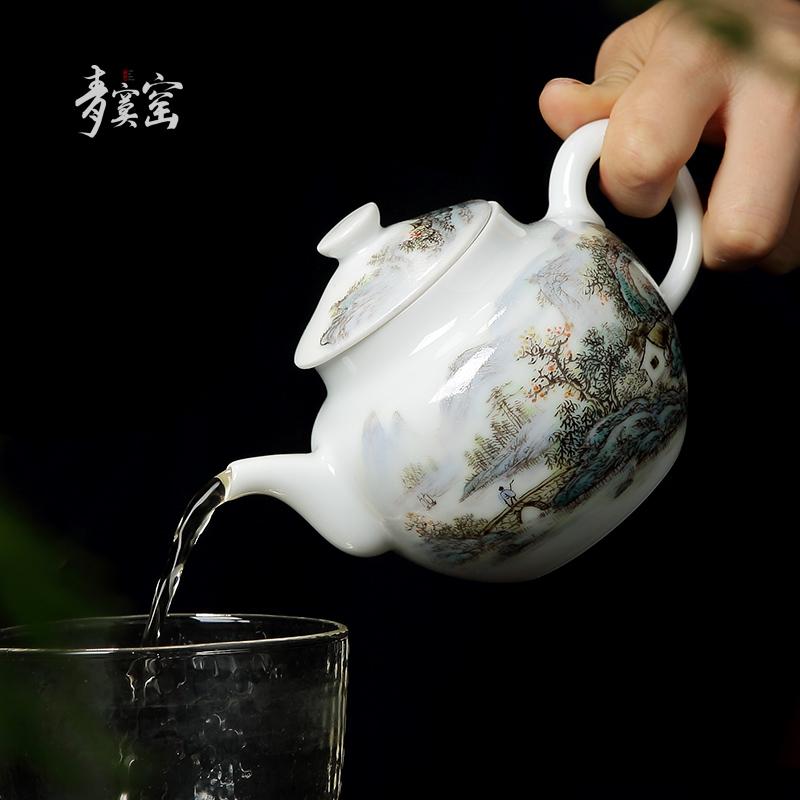 Up with jingdezhen ceramic teapot tea manually hand - made pastel blue was single pot of domestic large teapot