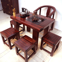 New and old boat wood tea table and chair combination Solid wood tea table office simple modern kung fu one small coffee table set