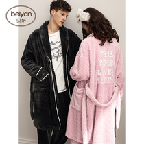 Belyan Winter Coral Suede Lovers Pyjamas Han version thickened with warm and long style for men and women big code three sets of flannel