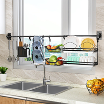 Punch-free multifunctional black seasoning stainless steel kitchen rack wall-mounted wall storage rack