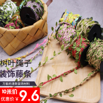Green leaf rattan hemp rope rope handmade diy decoration bag tube material forest system fresh decoration retro