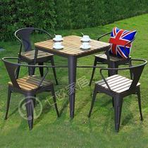 Outdoor leisure square iron art solid wood wood wood wood wood wood outdoor waterproof sun and anti-corrosion wood dining table chair