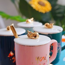 Whale mug with lid spoon Creative ceramic cup Cute girl Water cup Couple coffee Milk cup Breakfast cup