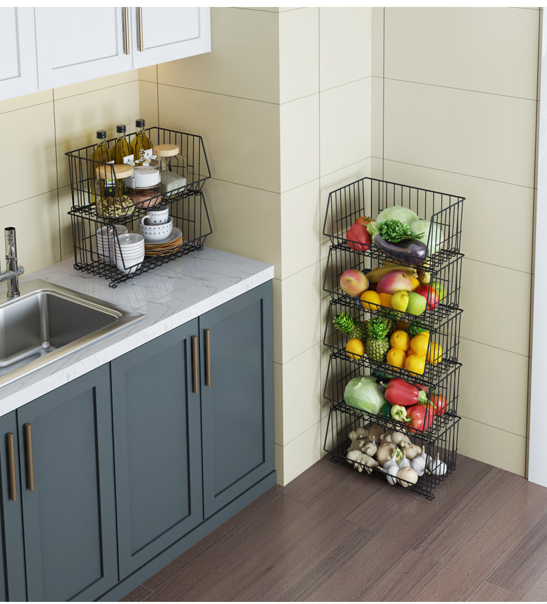 水果料架落地式多层蔬菜架放菜架厨房筐调置物架家大众储物纯色架