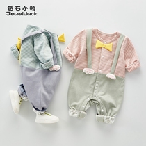 Net red baby autumn gentleman style jumpsuit four months male baby clothes spring climbing clothes single layer out of the hug