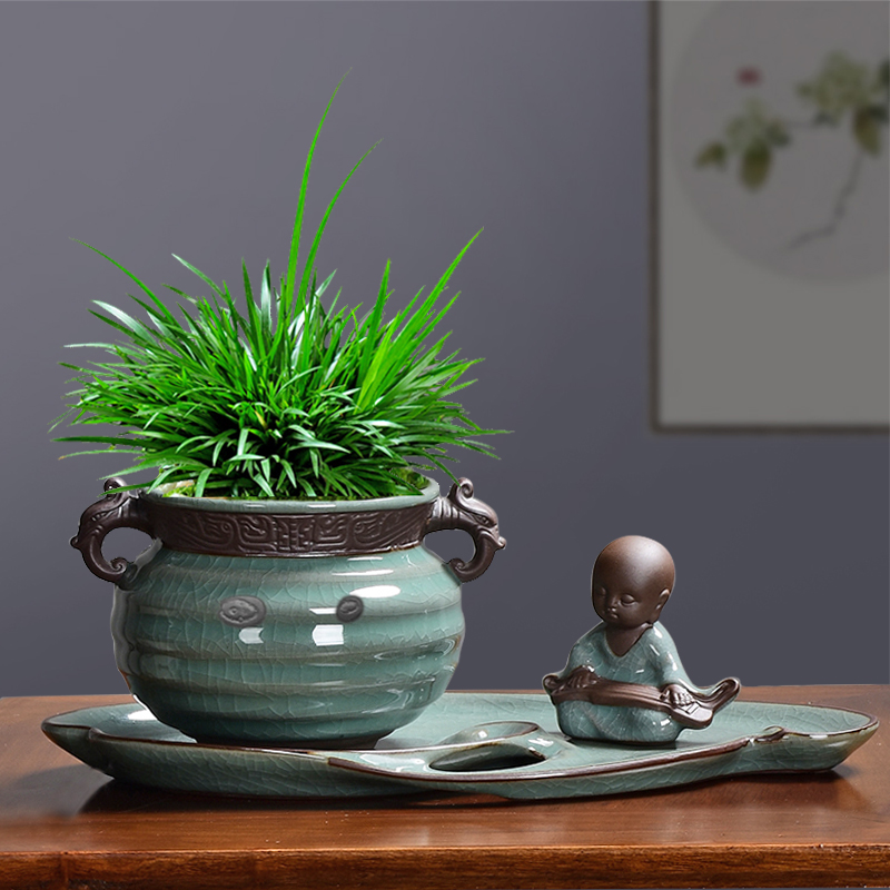 Ceramic POTS creative office planted flowers miniascape green plant, fleshy retro elder brother up with contracted grass calamus move cooper