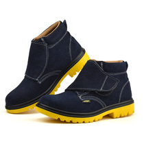 Spot high-help anti-vert cow leather welding shoes PU solid solid breathable anti-smashing safety shoes