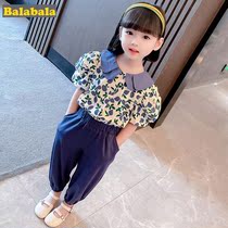 Balabala girls suit summer 2022 new super cute crushed flowers short sleeve trendy baby thin clothes cute cover