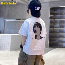 Balabala boy short sleeve 2022 new ocean gas summer clothing Childrens Korean version of head printed T-shirt Summer CUHK