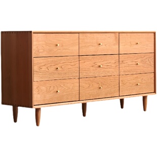 全实木九斗柜斗橱樱桃木北欧日式简约原木小户型储物收纳柜边柜