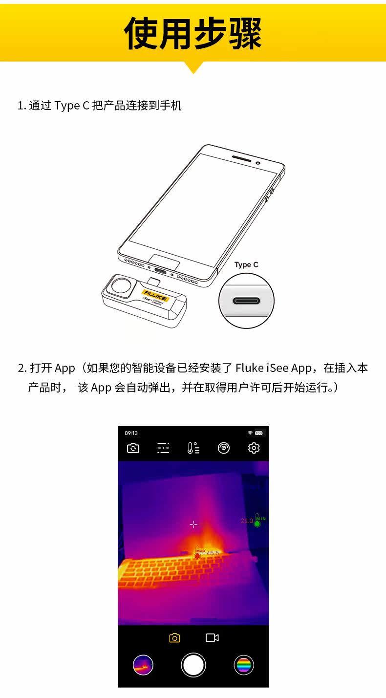 Тепловизор fluke福禄克tc01a红外线手机热像仪热成仪像仪地暖热成像仪isee