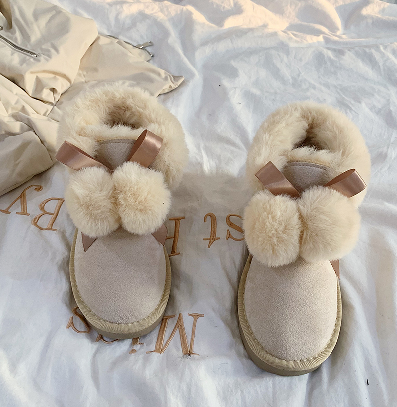 Snowy Boots Female Winter 2023 New Cute Plus Suede Thickening A Foot foot Warm Bread Shoes Cotton Shoes Northeast Student-Taobao